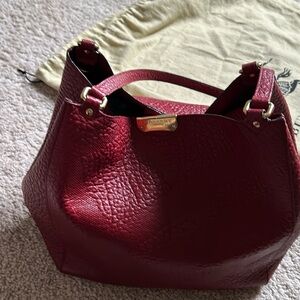 Red Burberry leather tote bag